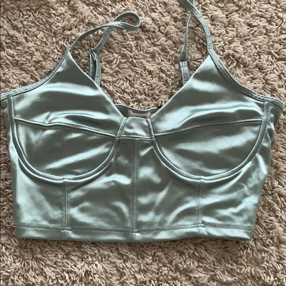 New Garage baby blue silk crop top